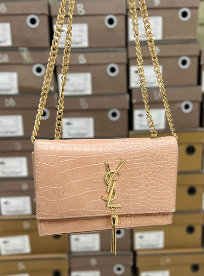 YSL Crocodile Embossed Tassel Crossbody Bag