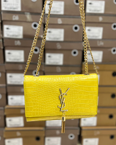 YSL Crocodile Embossed Tassel Crossbody Bag