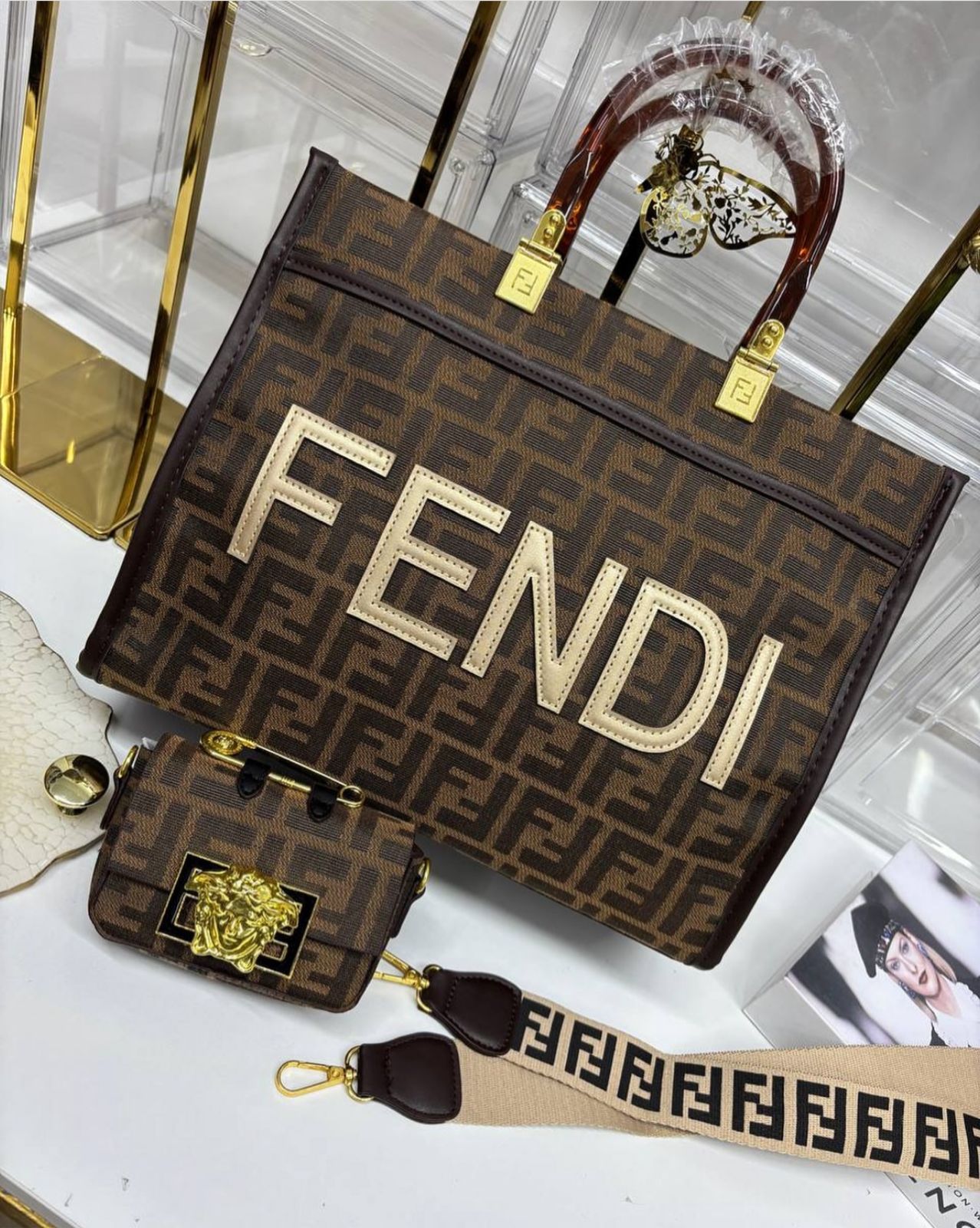 FENDI Sunshine Fabric Handbag