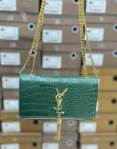 YSL Crocodile Embossed Tassel Crossbody Bag